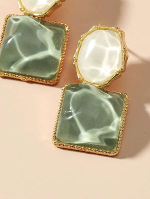 Square Drop Earrings - Green