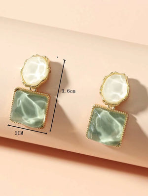 Square Drop Earrings - Green