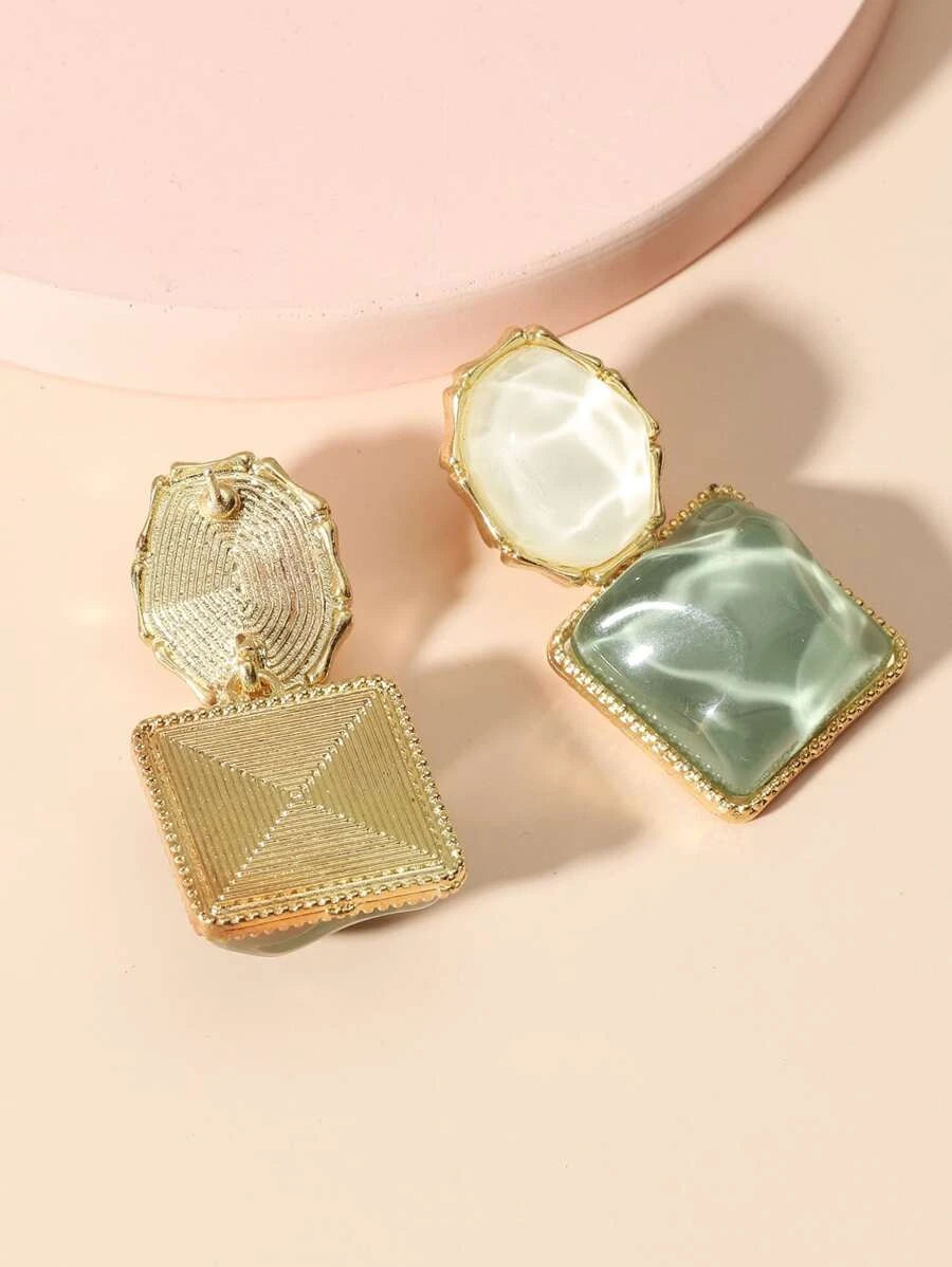 Square Drop Earrings - Green