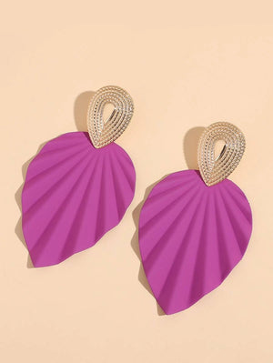 Two Tone Leaf Decor Drop Earrings - Purple
