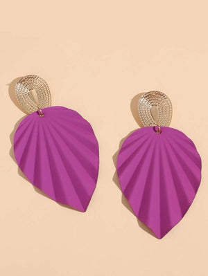 Two Tone Leaf Decor Drop Earrings - Purple