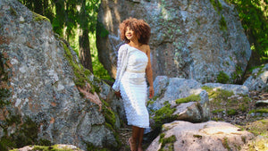 "EPITOME OF CLASS" ONE SHOULDER MIDI PENCIL DRESS WITH THIGH SPLIT - WHITE